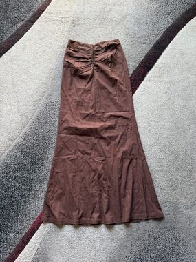 Riot Swim Brown Linen Blend Ruched Waist Maxi Skirt